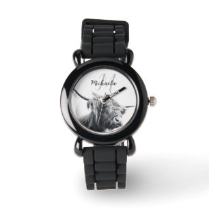Montre Portrait de vache Highland premier monogramme noir