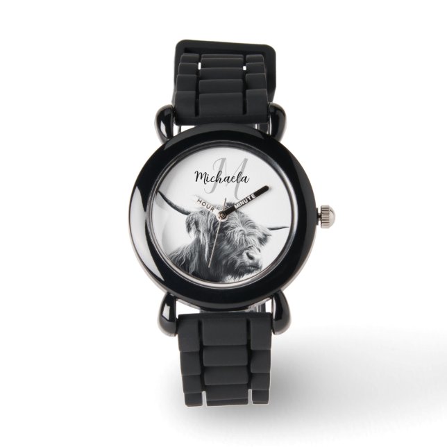 Montre Portrait de vache Highland premier monogramme noir (Recto)