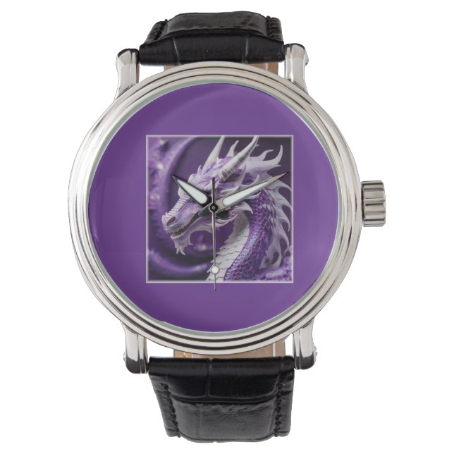Montre Portrait D'Imaginaire D'Un Dragon Violet Et Blanc (devant)