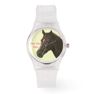 Montre portrait équin du cheval marron de châtaigne