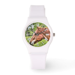 Montre Portrait photo de la tête de cheval châtaignier
