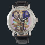 Montre Portrait surréaliste de l'éléphant africain<br><div class="desc">Eléphant surréaliste d'Afrique,  vie sauvage Animal symbolique,  avec Acacia Trees,  et la montagne du Kilimandjaro sur l'Arrière - plan,  Pastel Colours Arrière - plan. Illustration vectorielle originale Copyright BluedarkArt TheChameleonArt.</div>