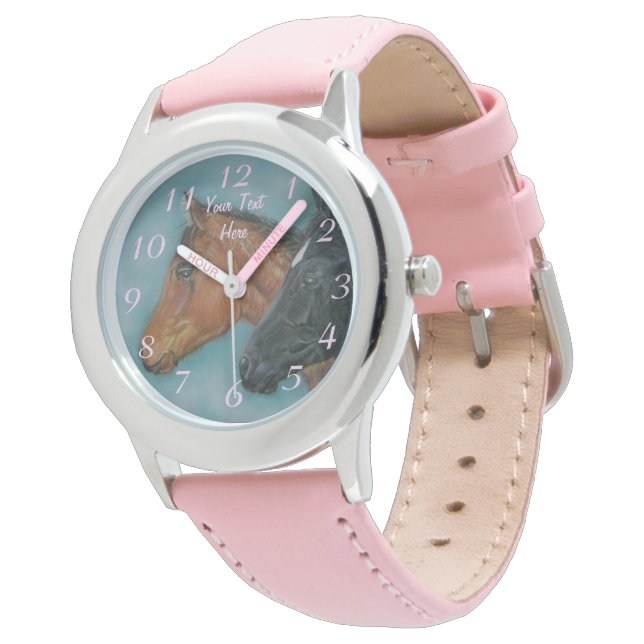 Montre portraits de poulain de châtaignier de chatons noi (Incliné)