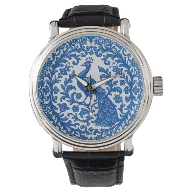 Montre Portuguese Azulejo Peacock Watch – Blue & White Ti (devant)
