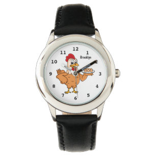 Montre Poulet avec oeufs sur plaque de dessin animé