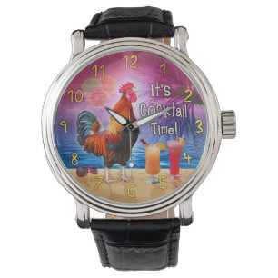 Montre Poulet drôle de coq buvant la mer tropicale de