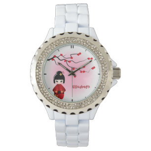 Montre Poupée japonaise kokeshi au nom de fleurs sakura