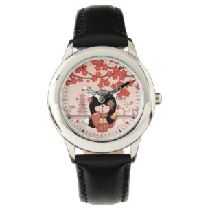 Montre Poupée Kitsune Kokeshi - Black Fox Geisha Girl