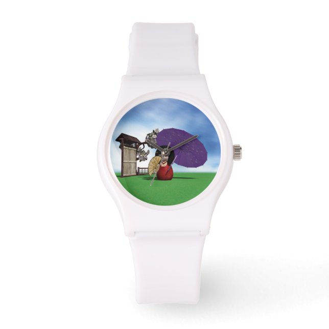 Montre Poupée Kokeshi Japonaise Art Cerisier en Fleur (Recto)