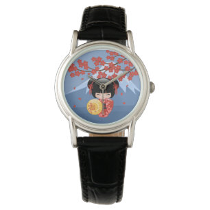 Montre Poupée Rouge Sakura Kokeshi - Japonaise Geisha Gir