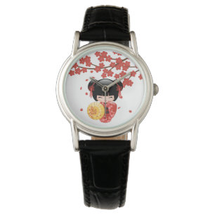 Montre Poupée Rouge Sakura Kokeshi - Japonaise Geisha Gir