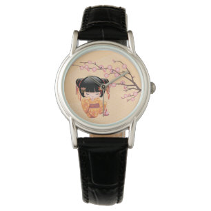Montre Poupée Ume Kokeshi - Peach Kimono Geisha Girl