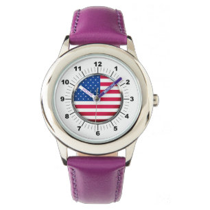 Montre pour enfants avec drapeau américain en acie