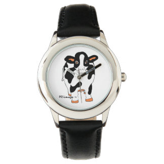 Montre pour enfants de vache noire et blanche