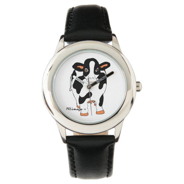 Montre pour enfants de vache noire et blanche (devant)