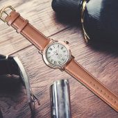 Montre pour hommes en cuir marron et or rose de lu