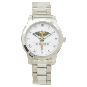 Montre Précieux Médicale Gold Caduceus Black Wings Nom