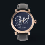 Montre Premier monogramme bleu marine personnalisé<br><div class="desc">Monogramme original personnalisé simple dans la typographie moderne. Un cadeau personnalisé parfait avec une touche personnelle</div>