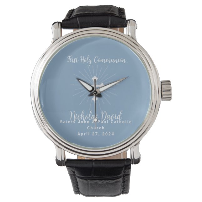 Montre Première communion en bleu foncé avec croix (devant)