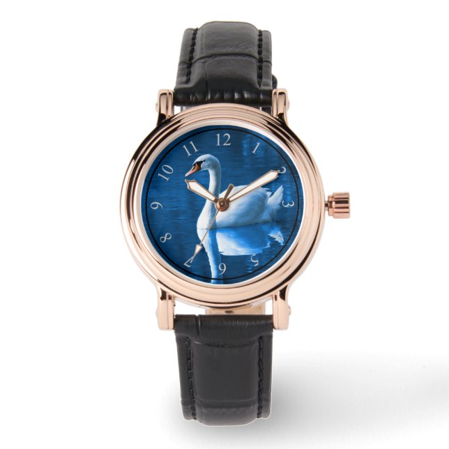 Montre Pretty white swan floating on blue lake (Recto)
