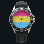 Montre Pride transexuelle (drapeau panaché)<br><div class="desc">Cette conception comprend le drapeau de la fierté Pansexual, qui a été conçu comme un symbole pour représenter la communauté pansexuelle. Il est similaire au drapeau de la communauté LGBT arc-en-ciel, qui est utilisé comme symbole pour les lesbiennes, gays, bisexuels, transgenres et tous les autres membres de la communauté. Le...</div>