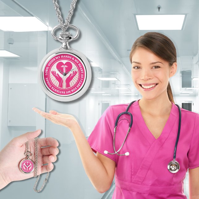 Montre Prière de l’infirmière : Seigneur, guide mes mains (Nurse Appreciation Gift: Nurse's Prayer Lord, guide my hands... Clock Necklace)