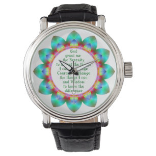 Montre Prière de sérénité centrée sur 12 fleur de concept