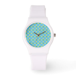 Montre Primroses et Polkas en Wristwatch blanc sur Turquo