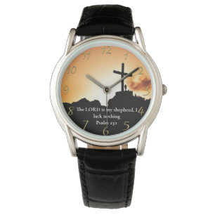 Montre Psaume 23:1 croix sur une montagne