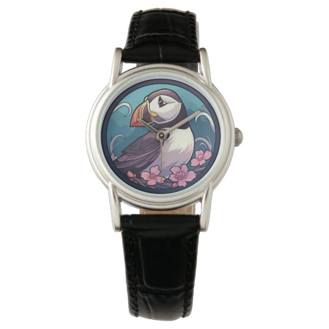 Montre Puffin aux fleurs roses (devant)