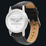Montre Punk Rock Tattoo Mains True Love 42nd Anniversary<br><div class="desc">Ajoutez vos noms pour créer un cadeau d'anniversaire personnalisé. Cette montre présente un graphique simple en noir avec deux poings avec "TRUE LOVE" épelés en lettres de tatouage sur les doigts avec vos noms (ou autre texte) ci-dessous en police de style machine à écrire. Comme le quarante-deuxième anniversaire est traditionnellement...</div>