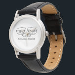 Montre Punk Rock Tattoo Mains True Love 42nd Anniversary<br><div class="desc">Ajoutez vos noms pour créer un cadeau d'anniversaire personnalisé. Cette montre présente un graphique simple en noir avec deux poings avec "TRUE LOVE" épelés en lettres de tatouage sur les doigts avec vos noms (ou autre texte) ci-dessous en police de style machine à écrire. Comme le quarante-deuxième anniversaire est traditionnellement...</div>