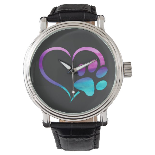 Montre Purple Cyan Dog paw Print Heart  (devant)