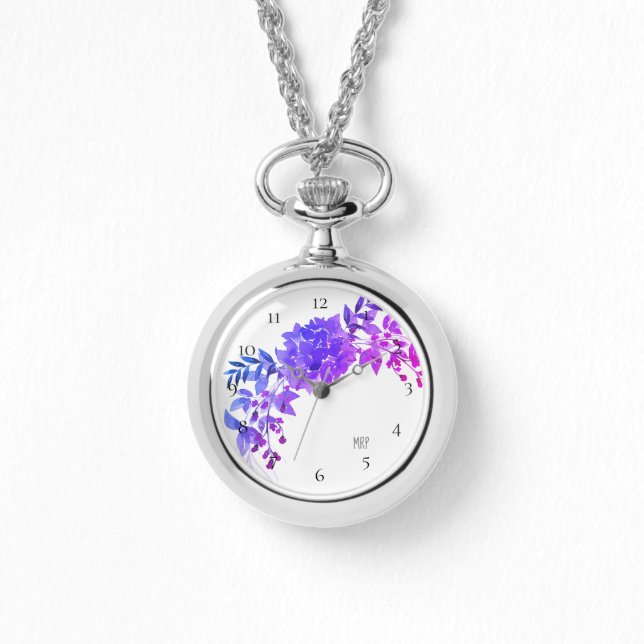 Montre *~* Purple Magenta Blue Hydrangea Floral (Recto)