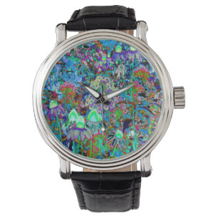 Montre Purple psychédélique et fleurs de jardin vert citr