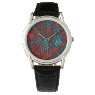 Montre Quadriculados riscados em azul claro, cor vermelho