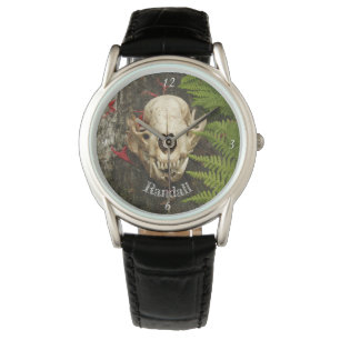 Montre Raccoon crâne vieilles fougères de rondins et péta