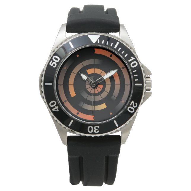 Montre radar Motif circulaire orange (devant)