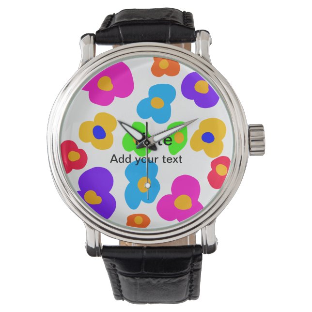 Montre Rainbow flower pride amour ajouter nom texte lqbtq (devant)