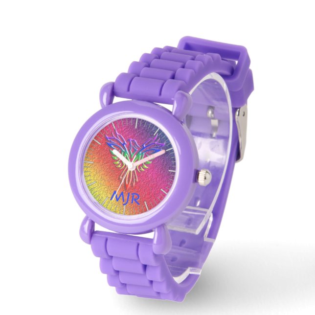 Montre Rainbow Phoenix Rising LBGTQ+ avec vos initiales (Angle)