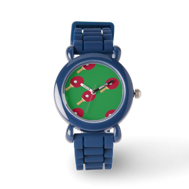 Montre Raquette de ping-pong et boule sur vert (Recto)