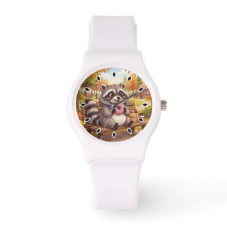 Montre Raton laveur de dessin animé mignon mangeant un be
