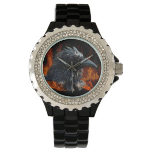 Montre Raven Flames Wiccan Gothic Design