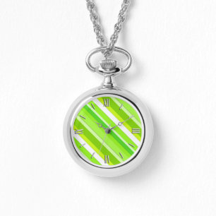 Montre Rayures de bonbons en couches - vert citron et bla