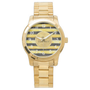 Montre Rayures de guépe jaune noir doré