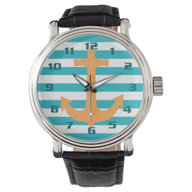 Montre Rayures et ancre Thème Nautique (devant)
