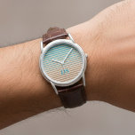 Montre Rayures horizontales Monogramme Brown et bleu<br><div class="desc">Une montre design aux rayures horizontales marron,  beige et bleu,  dans un style moderne et minimaliste avec une touche de beige.</div>