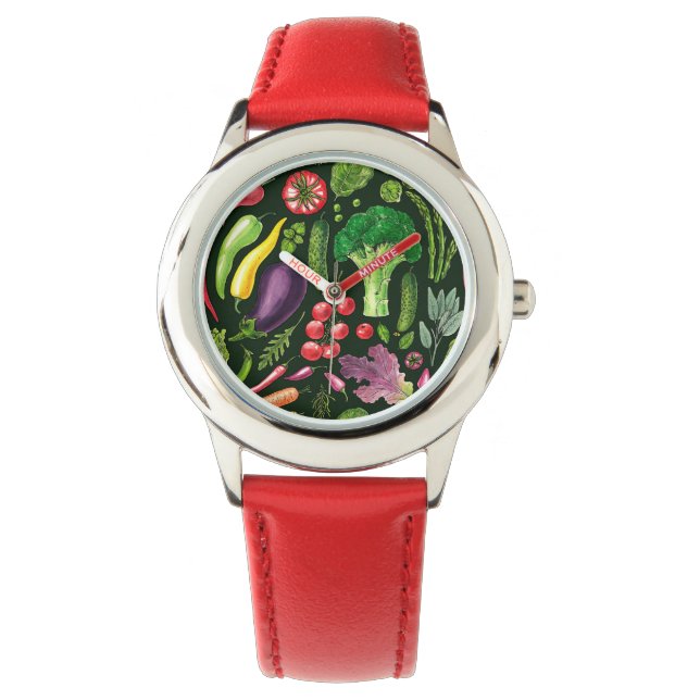Montre Récolte de légumes et d'herbes sur le noir (devant)
