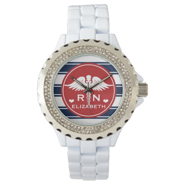 Montre Red and Navy Stripe Caduceus RN Nurse (devant)