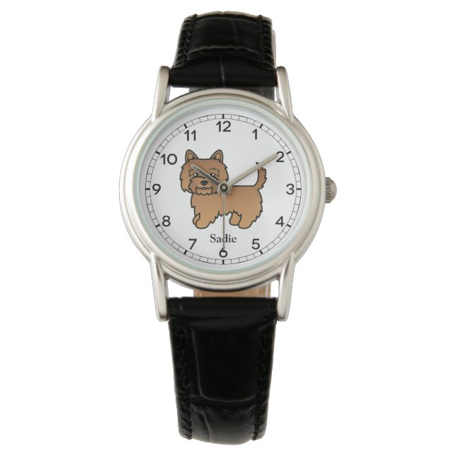 Montre Red Cairn Terrier mignon dessin animé Chien et nom (devant)